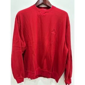 Faconnable Mens Red Cotton Knit Crewneck Sweater XL Long Sleeve Crest Logo